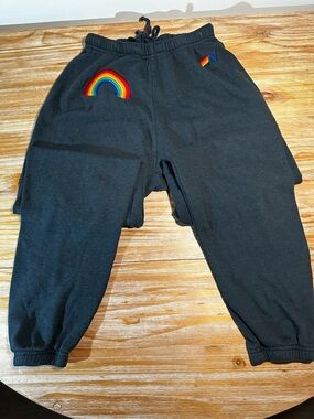 Aviator Nation Navy Sweatpants with Rainbow Embroidered Patch